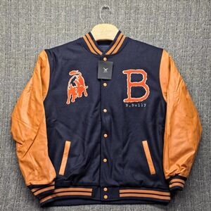 NWT BGRT B.Bully Varsity Jacket Mens XL Navy Orange Wool Blend Bullies Dog Patch